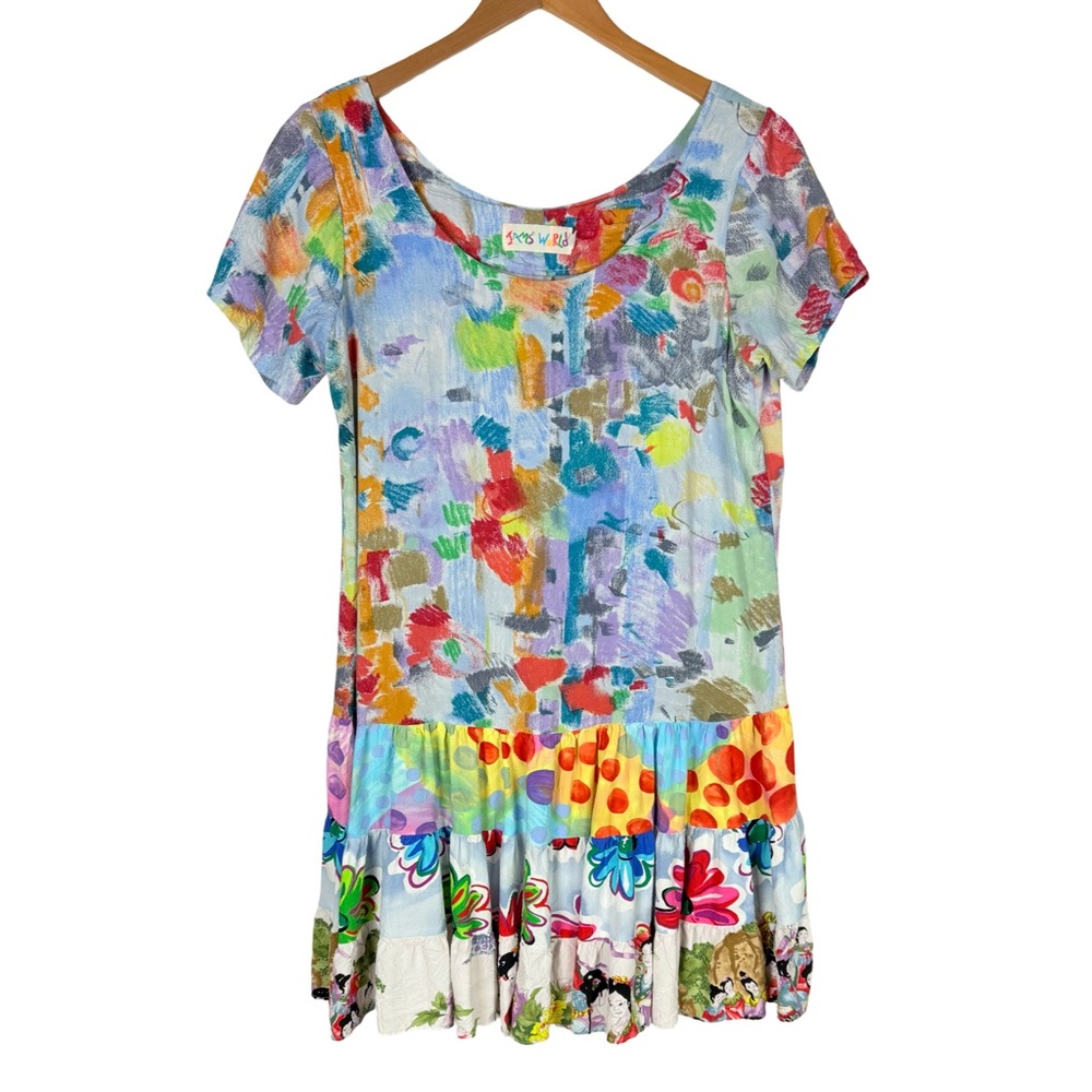 Jams World Multicolor Hattie Ruffle Hem Asian Print Dress Size M